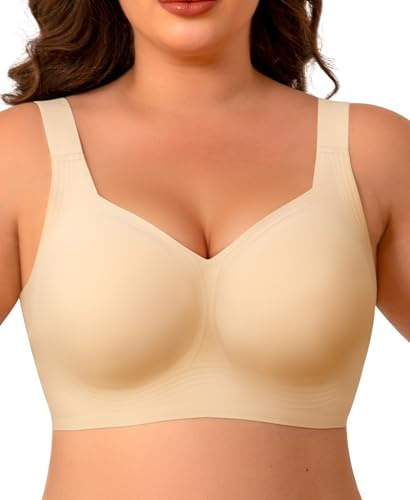 Ganado Femme Soutiens-Gorge sans Armature Confort Grande Taille Brassière avec Coussinets Minimiseurs Brassiere sans Coutures (Beige,XXL)