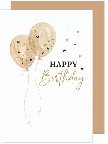 Edition Seidel Premium Carte d'anniversaire avec enveloppe. Carte de vœux Happy Birthday pour homme femme ballons cœurs étoiles élégant (G4388 SW026)