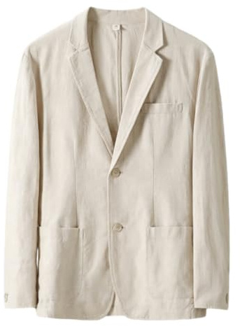 HUIANGLIYG Blazer Homme 100% Lin Veste Sport Légère sans Doublure À 2 Boutons, Veste Décontractée D’Été Respirante avec Poches pour La Plage Mariage Au Bureau Tenue Quotidienne