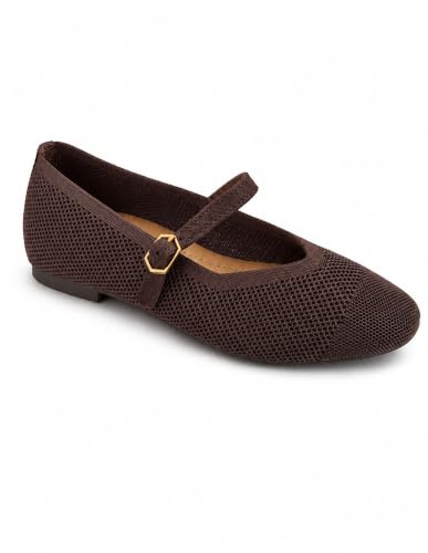 Primtex Ballerines Femme Mary Jane – Chaussures Plates Confortables Maille Respirante, Bride Réglable – Noir & Chocolat – 36 au 41