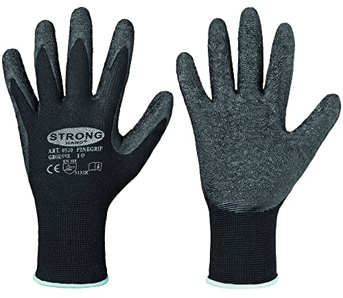 stronghand® 12 Paar Nylon Arbeitshandschuhe FINEGRIP mit Latexbeschichtung 9 / L