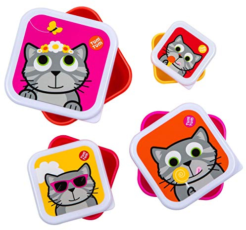 TUM TUM Nesting Children's Snack Boxes, Lunch Boxes For Kids, BPA Free (Bluebell the Cat)