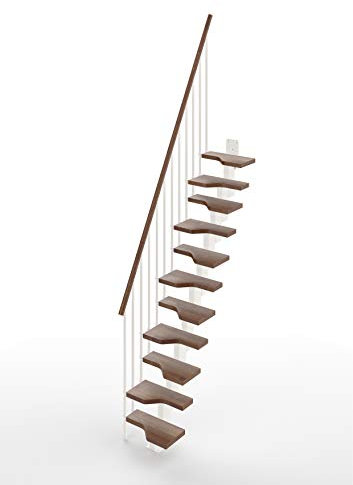 Scala Rettilinea Salva-spazio alla Marinara Mister Step Mini 11 Gradini - Altezza tra i Piani 241-285 cm. (Noce, ACCIAIO BIANCO)