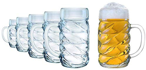 Stölzle Lausitz Bierkrug Diamond / 6er Set Bierkrüge 1 Liter mit Schild/Stabiler Bier Krug/Maßkrug aus Soda Lime Glas/Bierglas 1L Spülmaschinengeeignet