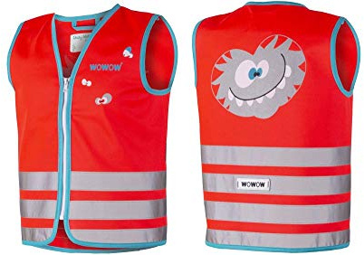 RennMaxe : WOWOW Reflex Kinderweste Crazy Monster rot L / 52 12-15 Jahre - inkl Sicherheitsband - Leuchtweste Warnweste Sicherheitsweste Kinder Jugendliche