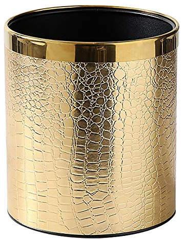 JINYCOME Mülleimer aus Leder Metall-Papierkorb,10 Liter Metall-Abfalleimer für Badezimmer Schlafzimmer Büro Hotel (goldener)