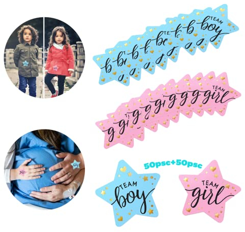 kajkey® 100 Pezzi Baby Shower Adesivi Etichette Oro Glitter Team Girl e Team Boy Adesivi per Genere Reveal Party e Baby Shower, Genere Rivelare Etichetta Team Boy Team Girl Adesivi per Reveal Party…