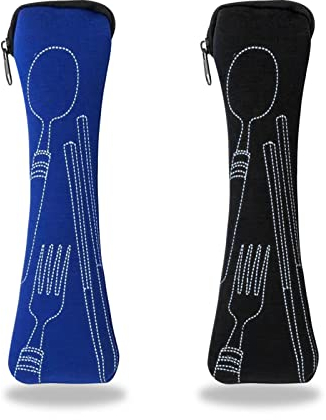 SwirlColor Boite a Couvert Transportable, 2 Pièces Etui Couvert Vide avec Fermeture Éclair pour Voyage de Pique-Nique à l'École de Travail (23.5x6cm/9.3x2.4 Pouces)