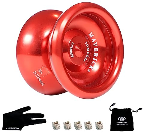 Yomega Maverick - Professional Aluminum Metal Yoyo for Kids and Beginners with C Size Ball Bearing for Advanced yo yo Tricks and Responsive Return + Extra 2 Strings & 3 Month Warranty (Red)