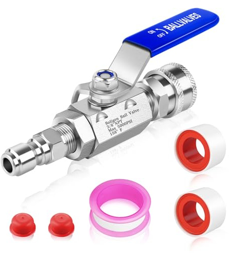 Boltigen Washer High Pressure Ball Valve Kit, High Pressure Washer Shut Off Ball Valve Kit for Power Washer Hose, Stainless Steel, 3/8’’ Quick Connect, 5000PSI