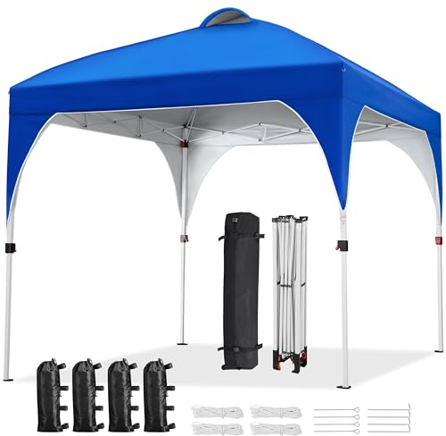 Yaheetech Faltpavillon 2,4 x 2,4 m Pop-Up Pavillon, Höhenverstellbar Gartenpavillon, Wasserdicht & Sonnenschutz Partyzelt Gartenzelt mit Rolltragetasche für Outdoor Markt Garten Hof, Blau