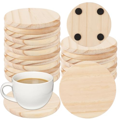 MEIDIV 50PCS Wooden Coasters for Craft, 10cm Round Wood Coasters Bulk, Coaster Blanks for Craft, Unfinished Wooden Coaster for Drinks, Crafts, Engraving, DIY Painting