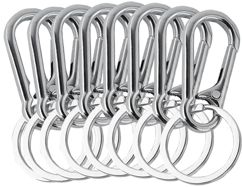 KAHOUI 8 Pcs Titanium Carabiner Keychain Clip, Small Keyrings, Multifunctional, Heavy Duty Belt Key Holders with Plastic Box for Keys and Wallets