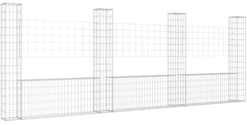 IKAYAA Gaviones de Piedra Forma de U 4 Postes Muro de Gaviones Muro de Contención de Gaviones Valla de Gaviones Muro de Contención de Piedra 380 x 20 x 150 cm