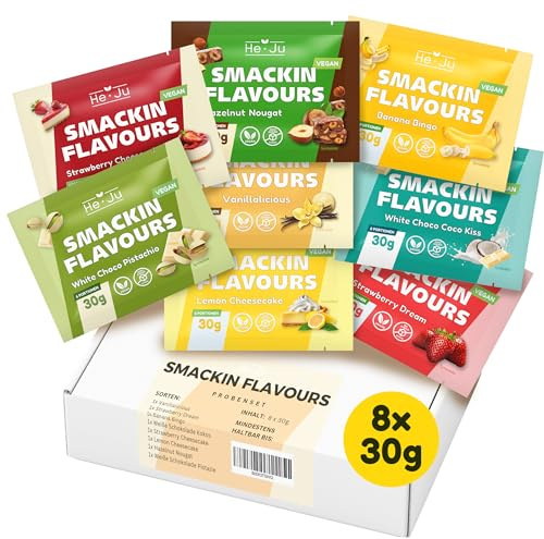 He-Ju Lot de 8 échantillons de poudre Flavour - 30 g - Différentes variétés de poudres aromatiques - Édulcorants polyvalents pour aliments et boissons