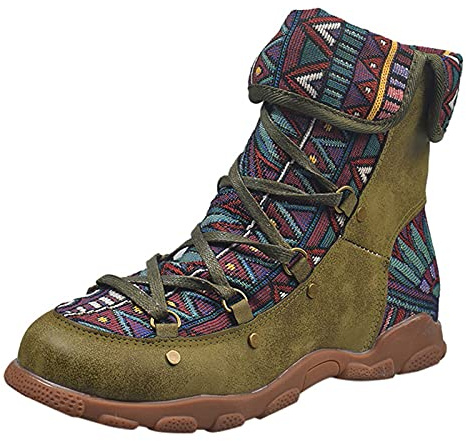 Stivali gotici da donna piatti – Stivali invernali vintage con lacci antiscivolo piatti stivaletti corti stivali da neve comodi scarpe da trekking, verde militare, 39