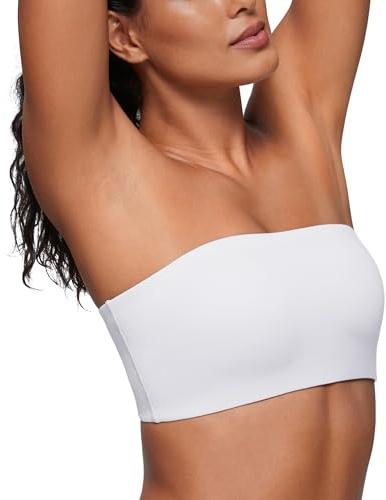 CRZ YOGA Softhold Double Lined Strapless Bralette - Stretchy Smooth Womens Tube Tops Bandeau Wireless T-Shirt Everyday Bra Snow White Large