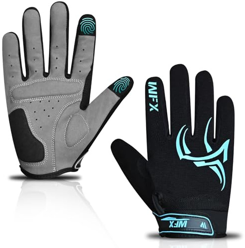 WFX Guanti da ciclismo a dita intere, per uomini e donne, guanti da bici touchscreen, per MTB, strada, BMX e moto, guanti imbottiti antiscivolo traspiranti per equitazione, fitness e sport all'aria