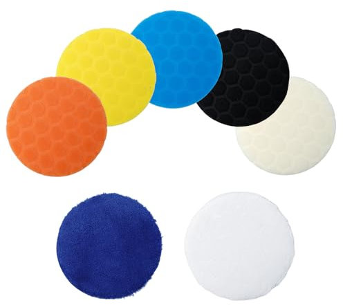 Sxutop 7 Pcs Kit Spugne per Lucidatura Auto 150mm Tamponi per Lucidatura in Spugna Mix Colore Pad Lucidatura Auto per Lucidatrice Eccentrica Levigatrice