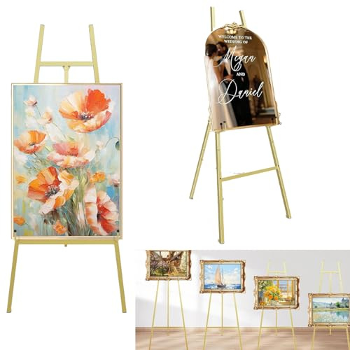 Chevalet De Mariage, MéTal De 110 Cm Pour Panneaux Chevalet Doré Grand Panneau De Bienvenue DéCoration De Mariage Tableau De Bienvenue Photo Hauteur RéGlable