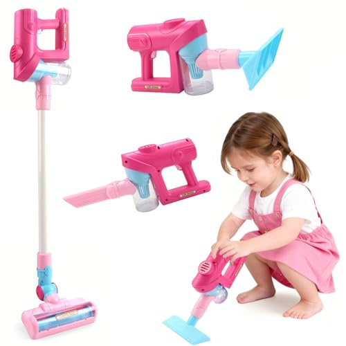 KBIBCK Aspirapolvere Giocattolo, Aspirapolvere Bambini, Set di Pulizia con Spruzzino Reale e 3 Panni Lavabili, Elettrico con luci e Suoni, Gioco di Ruolo e Regalo Compleanno