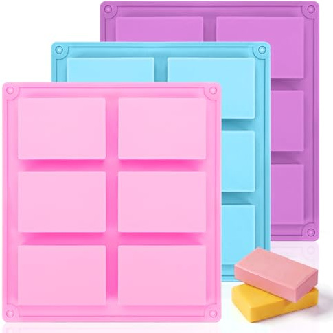 Set di 3 stampi per sapone in silicone, 6 stampi rettangolari in silicone, adatti per produzione di sapone, torte, cioccolato e progetti fai da te
