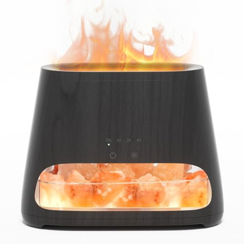 SALKING 2-in-1 Ultrasonic Essential Oil Diffuser & Himalayan Salt Lamp, Aromatherapy Diffuser Cool Mist Humidifier with Auto Off Function, 100% Pure Himalayan Salt Rock, 150ml (Black Wooden Grain)
