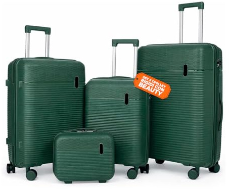 Avilia Set Valigie da Viaggio Rigide in ABS con Beauty Case - Set 3 Trolley 4 Ruote Doppie, Valigia Piccola Media Grande, Organizzazione Interna, Chiusura Rinforzata - Set 4 Pezzi (Verde)
