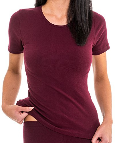 HERMKO 1800 3er Pack Damen Kurzarm Unterhemd aus 100% Bio-Baumwolle, Farbe:Bordeaux, Größe:40/42 (M)