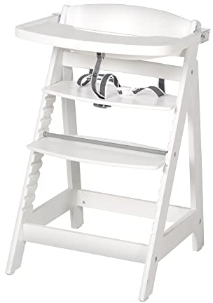 roba Treppenhochstuhl Sit Up FUN, Hochstuhl inkl abnehmbarem Essbrett und Bügel, mitwachsend vom Babyhochstuhl bis zum Jugendstuhl, Holz-Hochstuhl, weiß