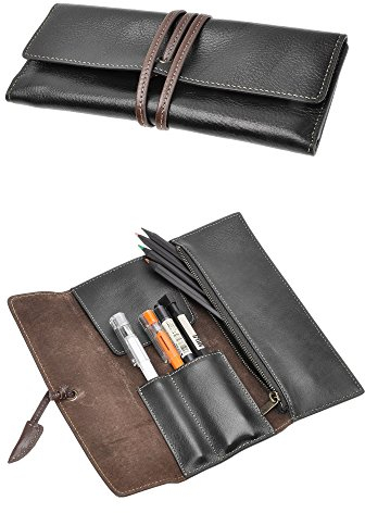 ZLYC Handgefertigte Leder Federmäppchen Stifttasche Stiftemappe Griffelmappe im Vintage-Stil