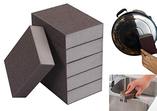 XZSUN 6 Pcs Heavy Duty Scrub Sponge, Magic Emery Sponge Brush,Nano Emery Sponge&Cleaning Sponge,Cleaning Brushes for Household use,Dark Brown