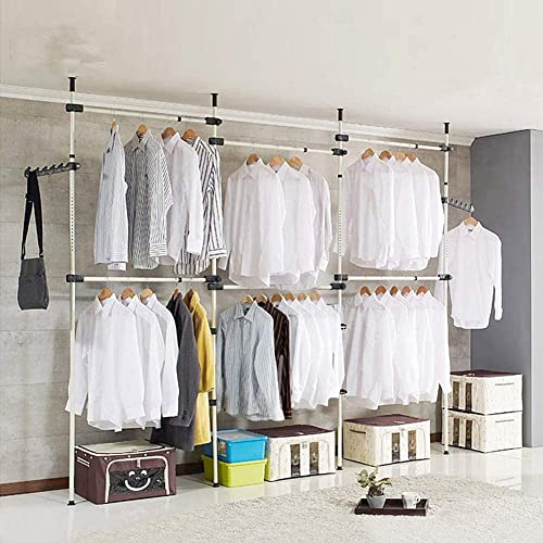 GOTOTOP Teleskop-Aufhänger Schrank, Teleskop-Regal Teleskop Garderoben System Kleiderstangen Kleiderschrank-KleiderständerStanding Stender Height Adjustable (4 Stangen + 6 Querstangen)