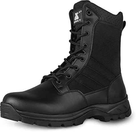 LUDEY Militärstiefel Herren Gemütlich Einsatzstiefel Kampfstiefel Wasserdichte Schwarze Tactical Boots Armeestiefel mit seitlichem YKK-Reißverschluss Modell-928-42EU