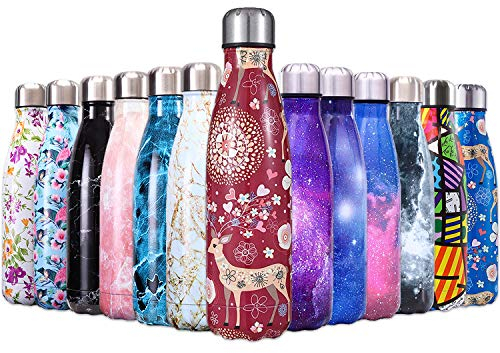 QXuan Borraccia Termica Bottiglia Acqua in Acciaio Inox 500ML Isolamento Sottovuoto a Doppia Parete,Borracce Termiche per Scuola, Sport, Viaggio, Ufficio (500ml, Fulvo rosso)