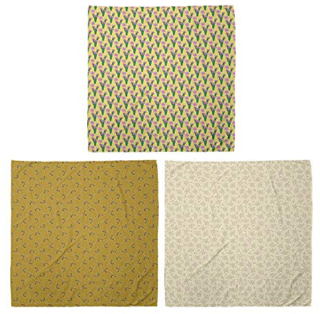 ABAKUHAUS Unisex Bandana, Cactus with Flower Mistletoe Drawing Art Minimalist Spring Herbs, 3 Pack, Multicolor