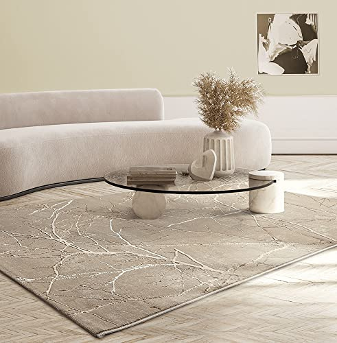 the carpet Mila Teppich – moderner Kurzflor Wohnzimmerteppich mit 3D Hoch-Tief-Effekt, Glanzeffekt & weicher Oberfläche, Fußbodenheizung geeignet, Blitz Effekt, Beige Gold, 120 x 170 cm