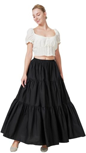 BEAUTELICATE Donna Gonna Cotone Lunga Vittoriana Vintage Medievale Gonne Estiva Stile Rinascimentale A-Linea Boemia Gonne per Gypsy Cosplay Larp Costume (Nera, S)