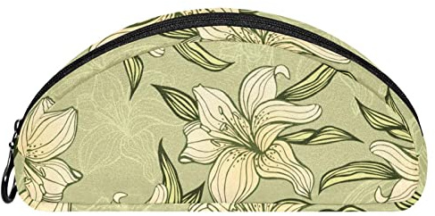 Pennfodral halvcirkel brevpapper pennväska påse hållare fodral grön lilja blommor handritad, flerfärgad, 19.5x4x8.8cm/7.7x1.6x3.5in, Sminkväska