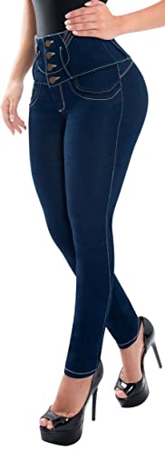 Fiorella Shapewear Butt Lifter Women Jeans High Rise 4 Button Waist Push Up Levanta Cola Pantalones Colombianos 513DB Dark Blue Size 3 USA / 8 COL