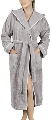 LAYNENBURG Accappatoio da Donna in spugna - collo a scialle - lungo - 100% Cotone (360g/m2) - OEKO TEX Standard 100 - Taglia (XL, Grigio)