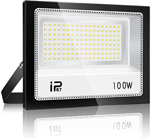 Foco Led Exterior 100W, Iluminación de Exterior Seguridad,7000K Blanco Frío, Proyector LED Exterior,IP67 Impermeable 10000LM, Superbrillante Foco LED，para Patio, Garaje, Entrada, Fábrica,Campo