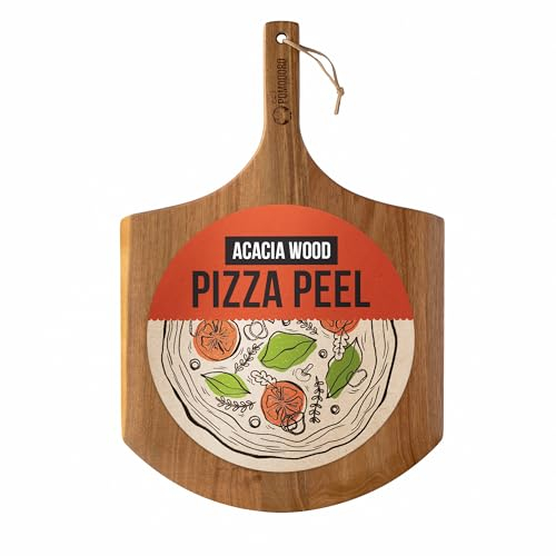 Chef Pomodoro Pizza Peel & Board, 14-inch (35.5 cm), Lightweight Acacia Wood, Baking Pizza & Bread, Oven Accessory