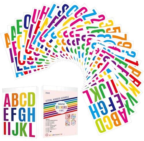 Dadabig 318 Stück Bunte Alphabet-Aufkleber - 24 Blatt Große Buchstaben, 2 Zoll zum Basteln für Scrapbooking Fenster
