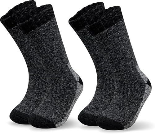 COSHAL® 2 par merinoull strumpor för män merinoull vandringsstrumpor män tunga tjocka och termiska promenadstrumpor UK storlek 6-11, Träkol, 40-45 EU
