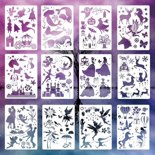 12 pezzi pittura Silhouette Stencil disegno Template Fast Draw Stencils Art DIY disegno Template Graffiti per adulti e bambini (29 X 21cm)