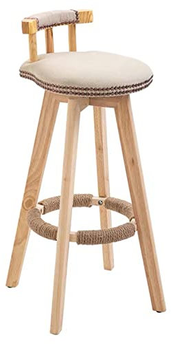 YinhaFongeu Massivholzstuhl Schlafzimmer Firma Kücheninsel Barhocker mit ergonomischer Rückenlehne Stoffauflage, Ringfußstütze und Antirutschmatte (Größe: 73 cm, Farbe: Khaki)