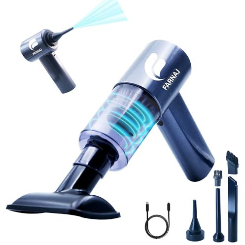 FARNAJ Car Vacuum Cleaner, Dual Gear 12000PA Suction Portable, Cordless, Handheld, Mini Vacuum Powerful Car Hoover - Multi-Function Accessories - Car, Home, Kitchen & Office Cleaner, USB, Black