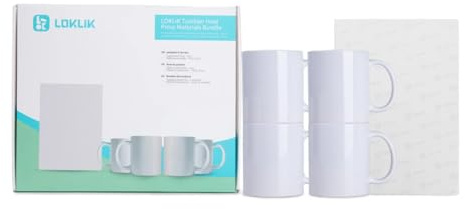 LOKLiK Starter Pack per Auto – Personalizza Tazze, Bicchieri, Bottiglie e Borse – 4 Tazze per Sublimazione Bianche e 20 Fogli di Carta per Sublimazione – Personalizzazione con Sublimazione