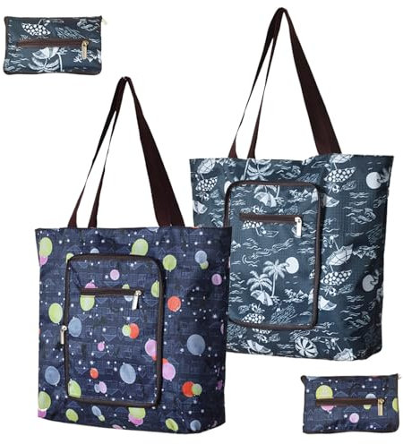 ZFOEFO 2 Stück Einkaufstasche Faltbar Einkaufsbeutel Oxford-Stoff Wiederverwendbare Tasche Faltbar Tragbar Falttasche Große Einkaufstaschen für Einkaufen Reisen Fitness Urlaub Camping (46 * 35cm)